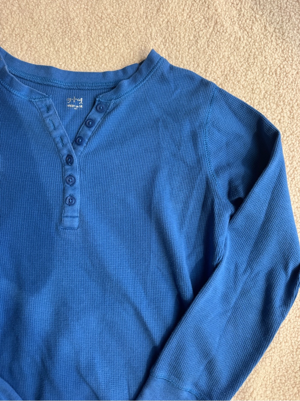 Blue Long-Sleeve Henley Waffle Top - Picture 3 of 5